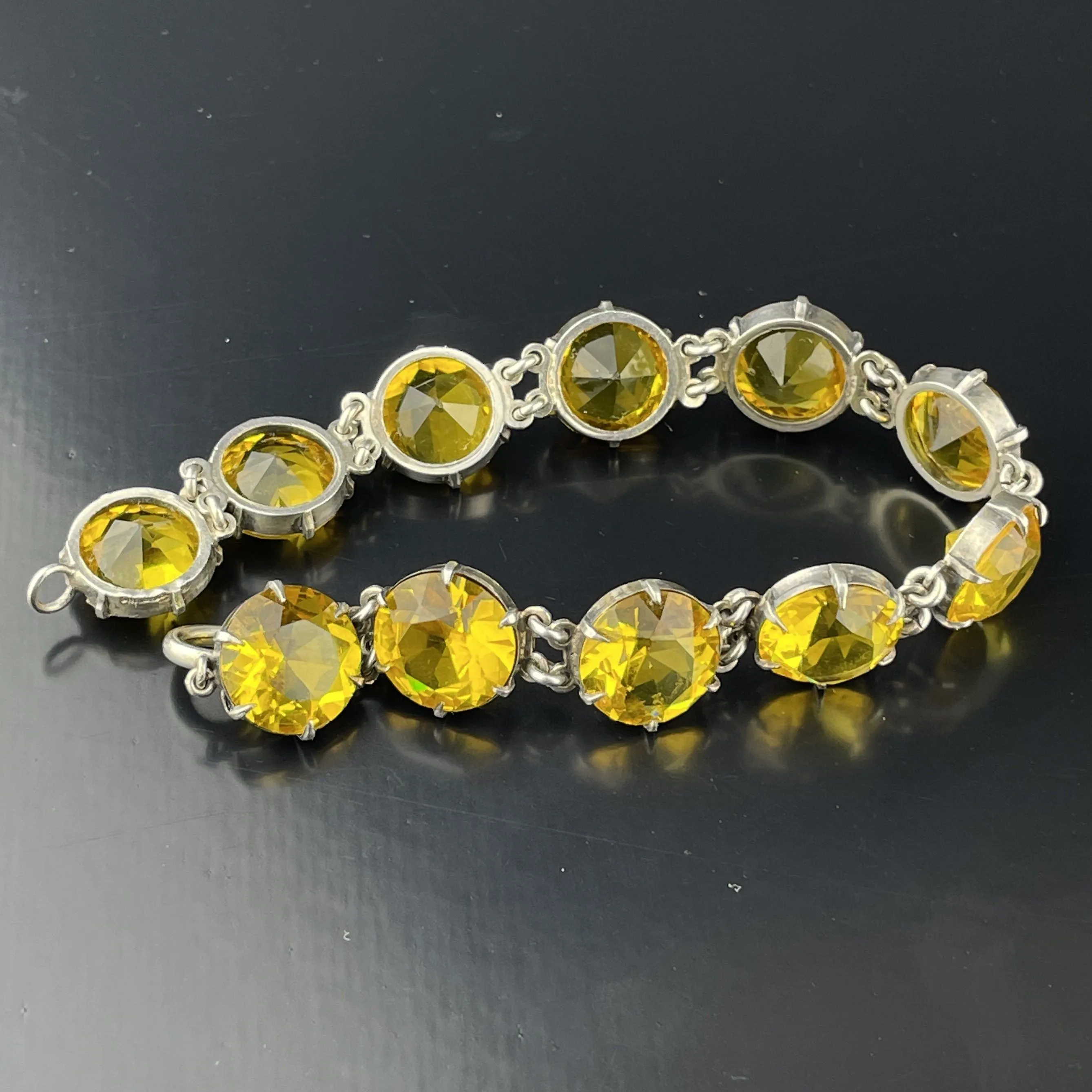 Silver Art Deco Citrine Crystal Bracelet
