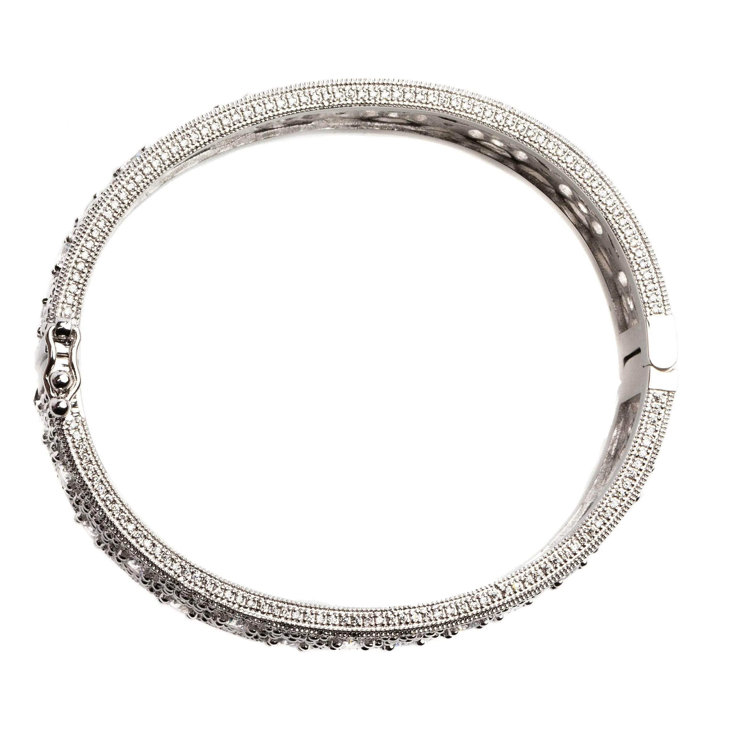 Silver Clear Florentine Cuff with Perimeter Stones