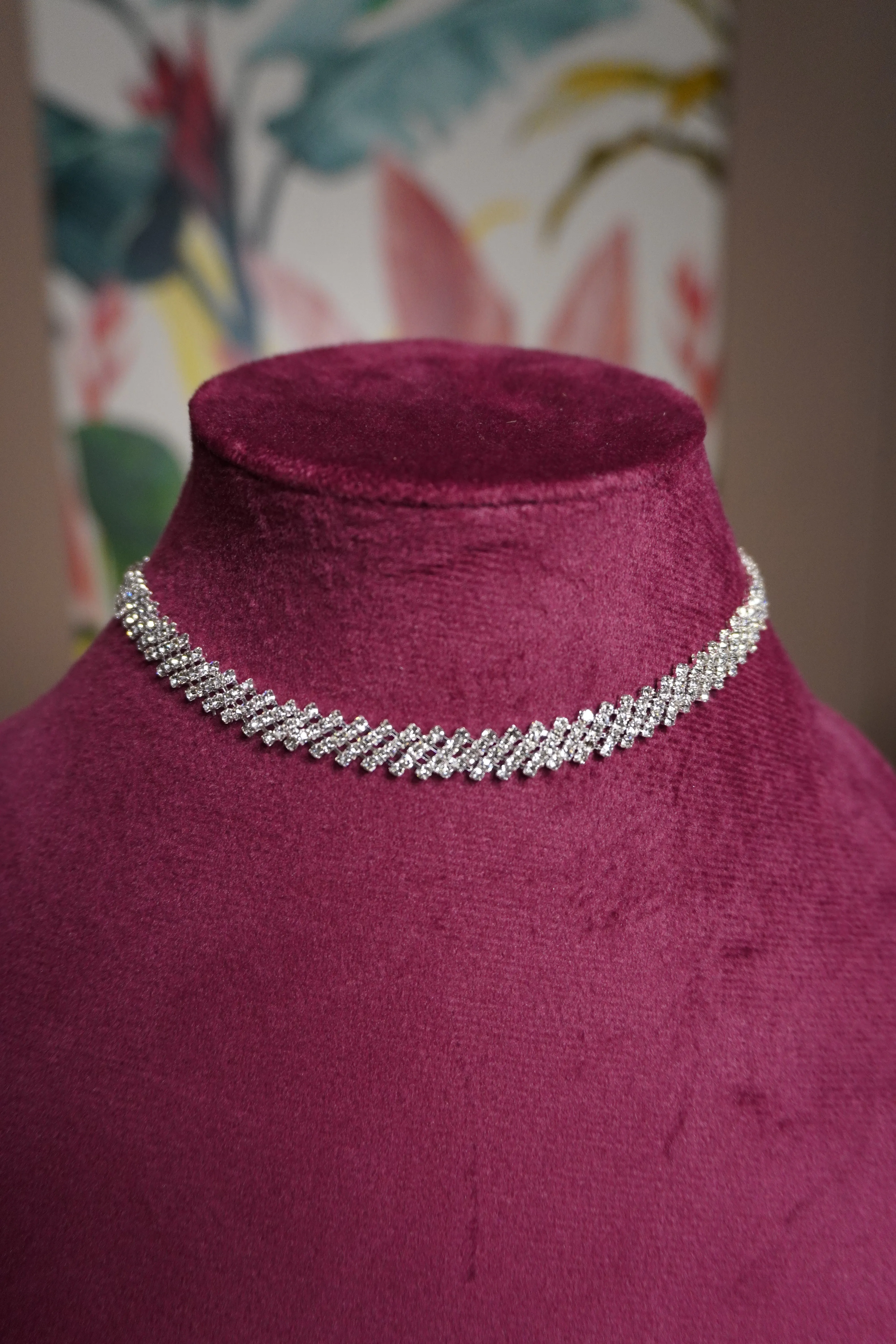Silver Colour Diamond work Necklace with Earring
