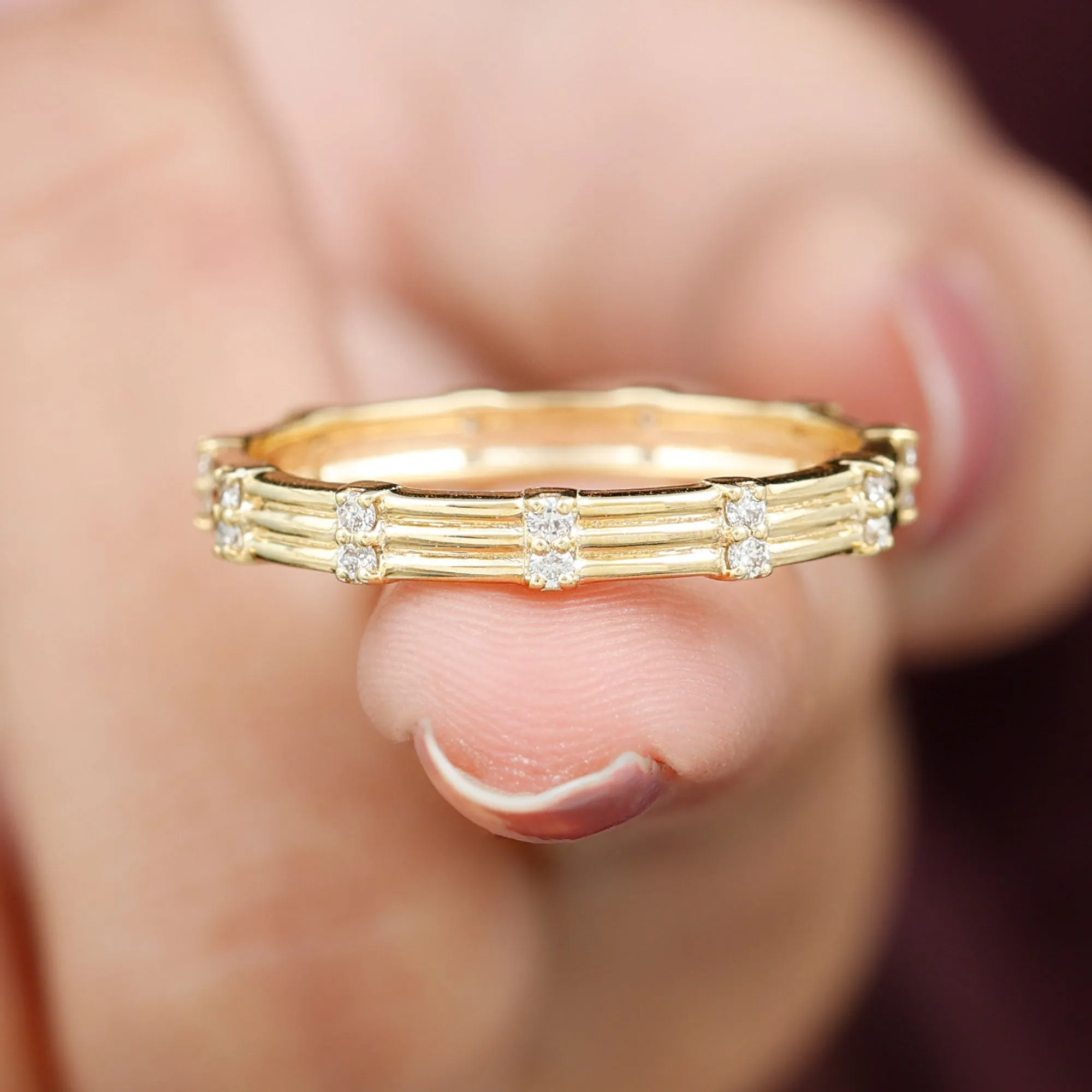 Simple Diamond Stackable Band Ring in Pave Setting