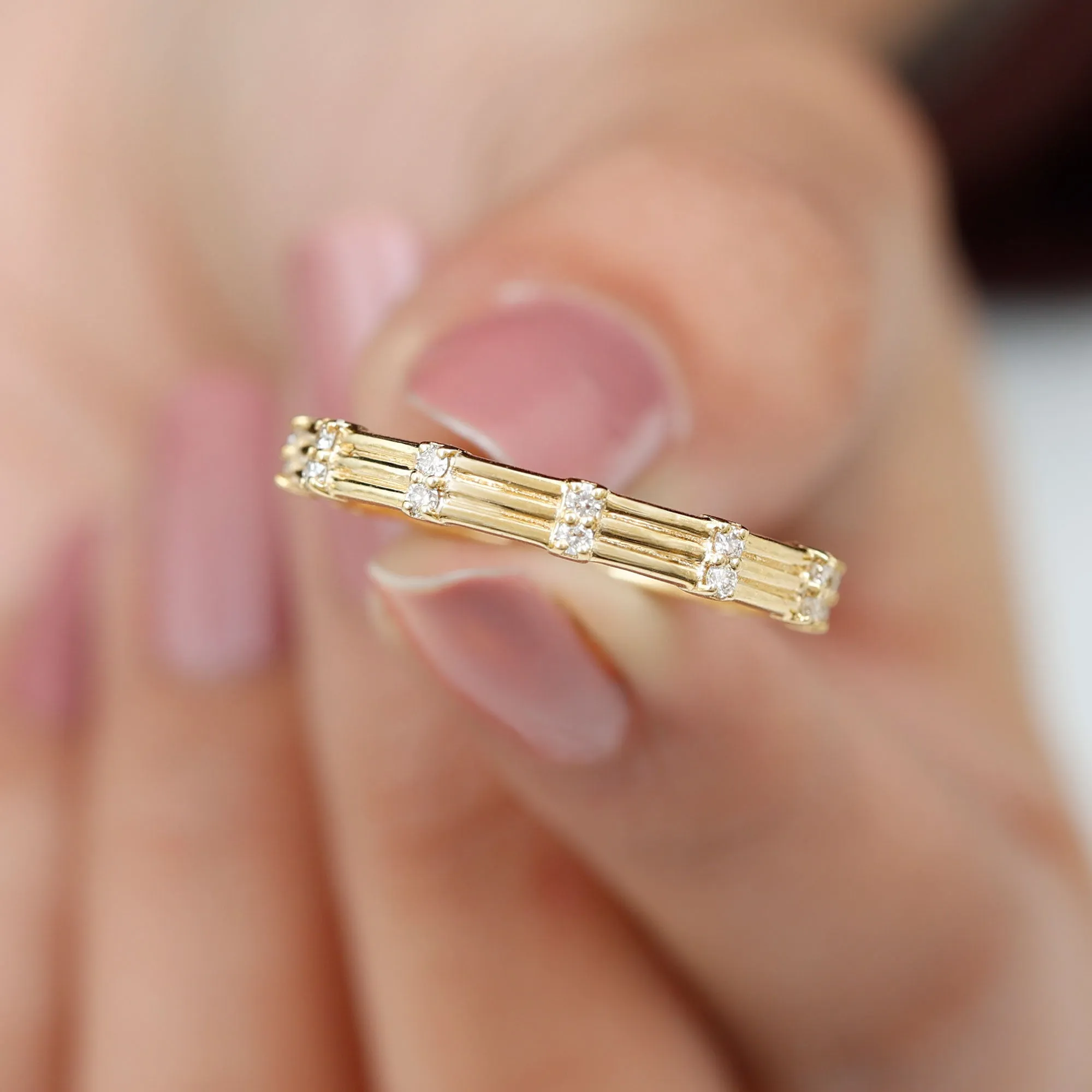 Simple Diamond Stackable Band Ring in Pave Setting