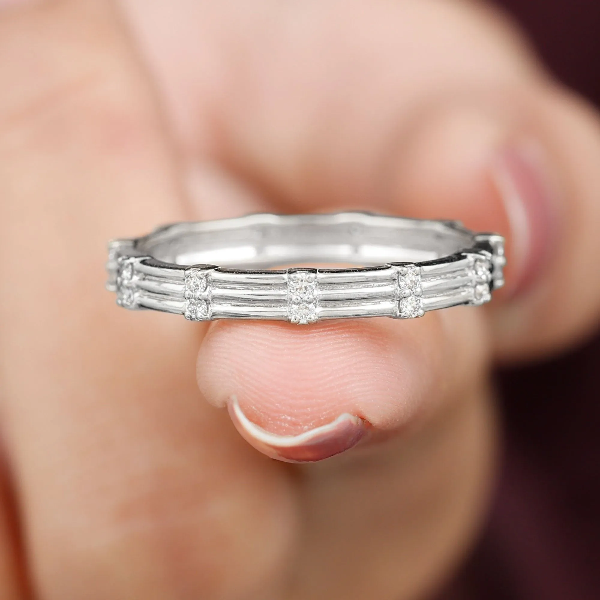 Simple Diamond Stackable Band Ring in Pave Setting
