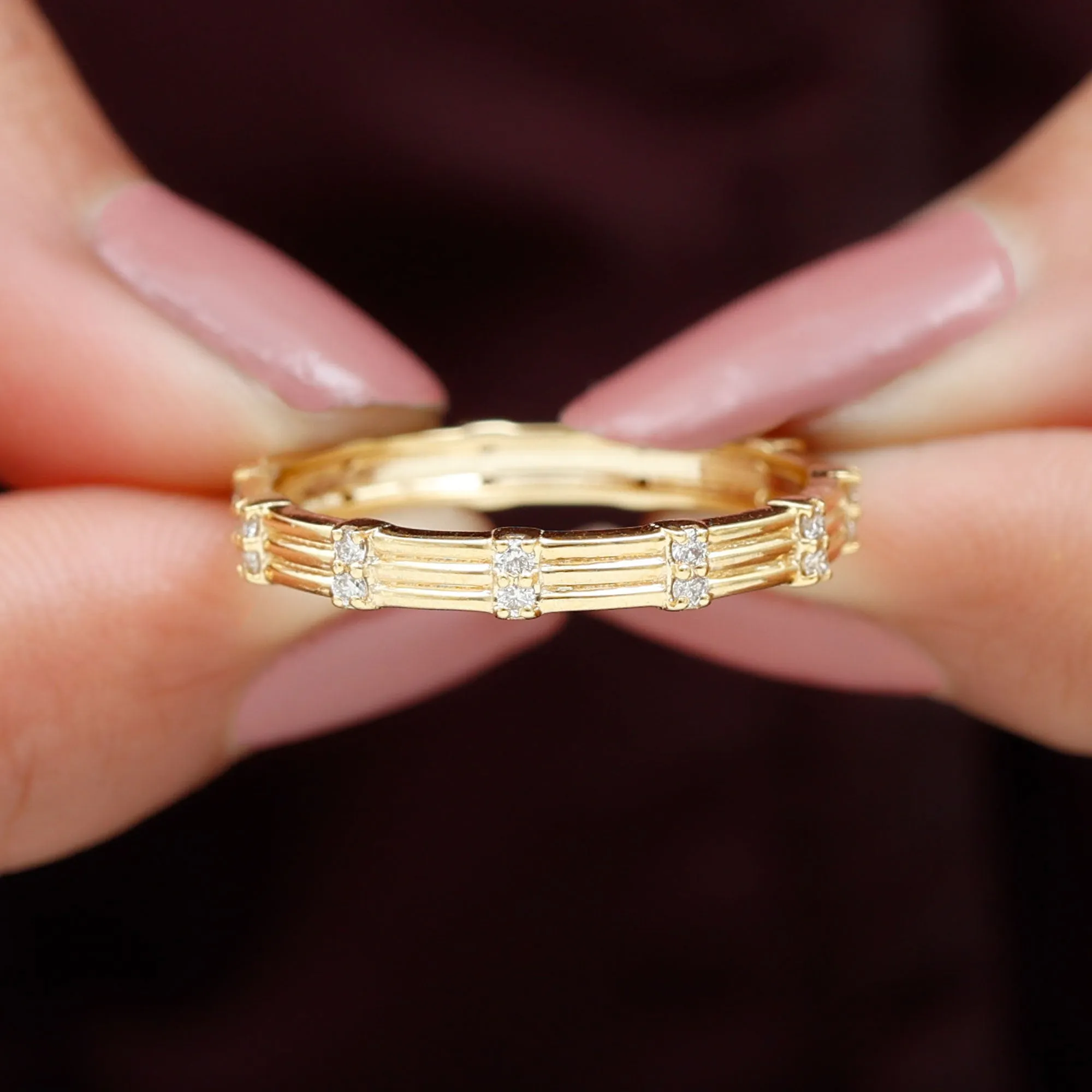 Simple Diamond Stackable Band Ring in Pave Setting