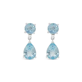 Sky Blue Topaz & Diamond Dangle Earrings