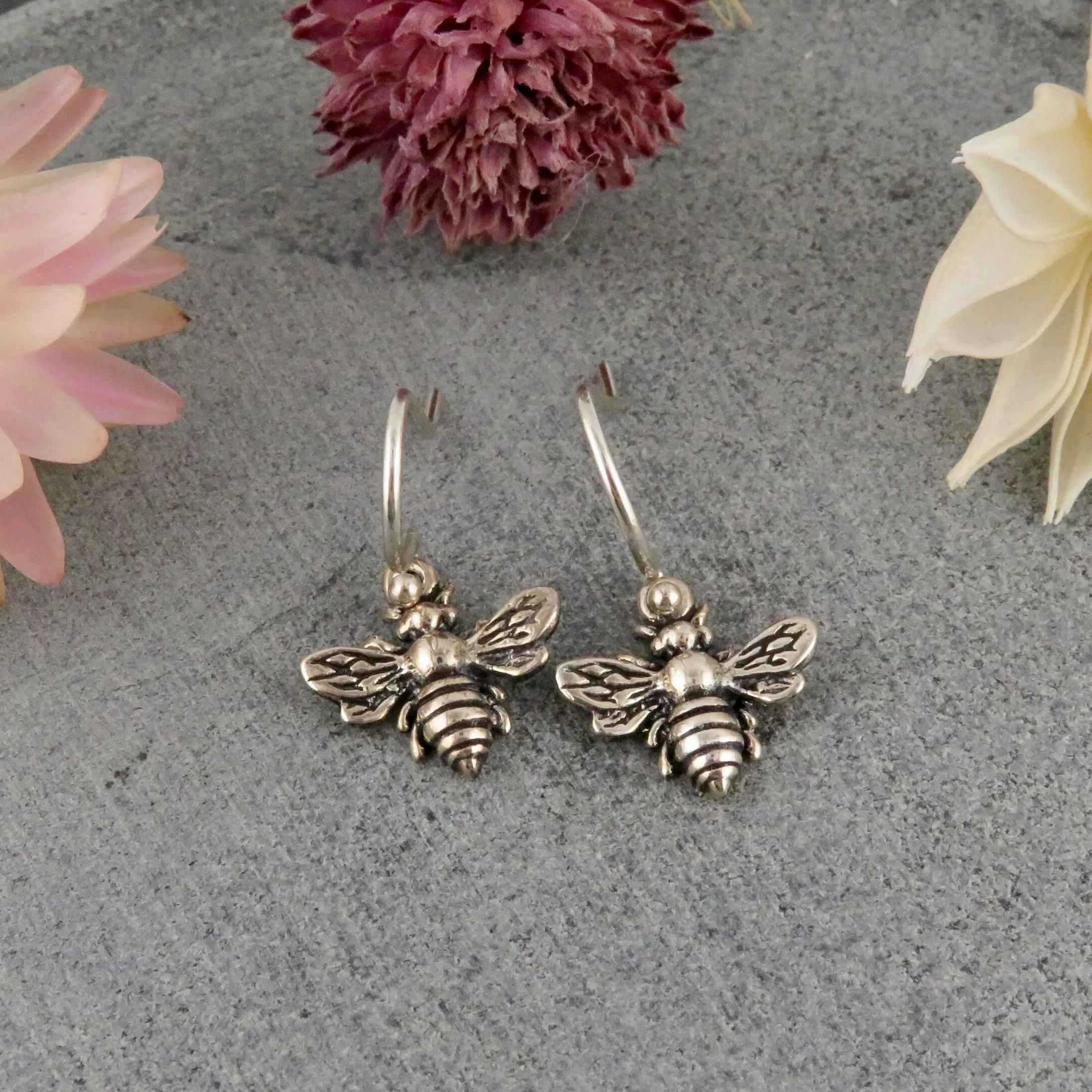 Small Sterling Bee Earrings