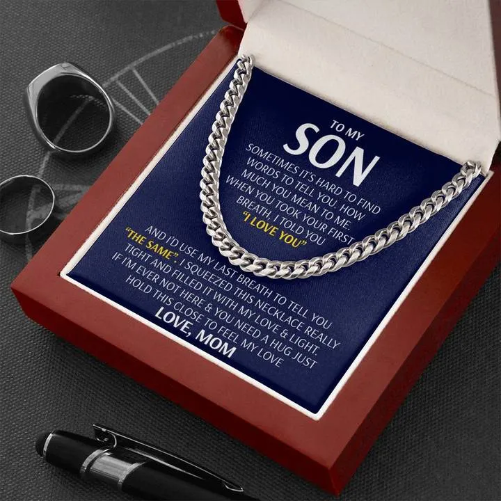 Son Necklace - Feel My Love from Mom - Cuban Link Chain Necklace