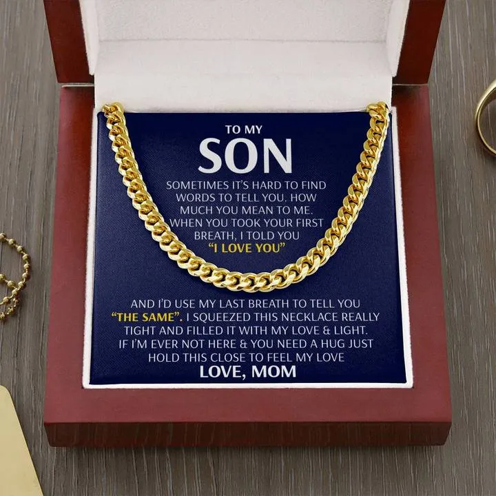 Son Necklace - Feel My Love from Mom - Cuban Link Chain Necklace