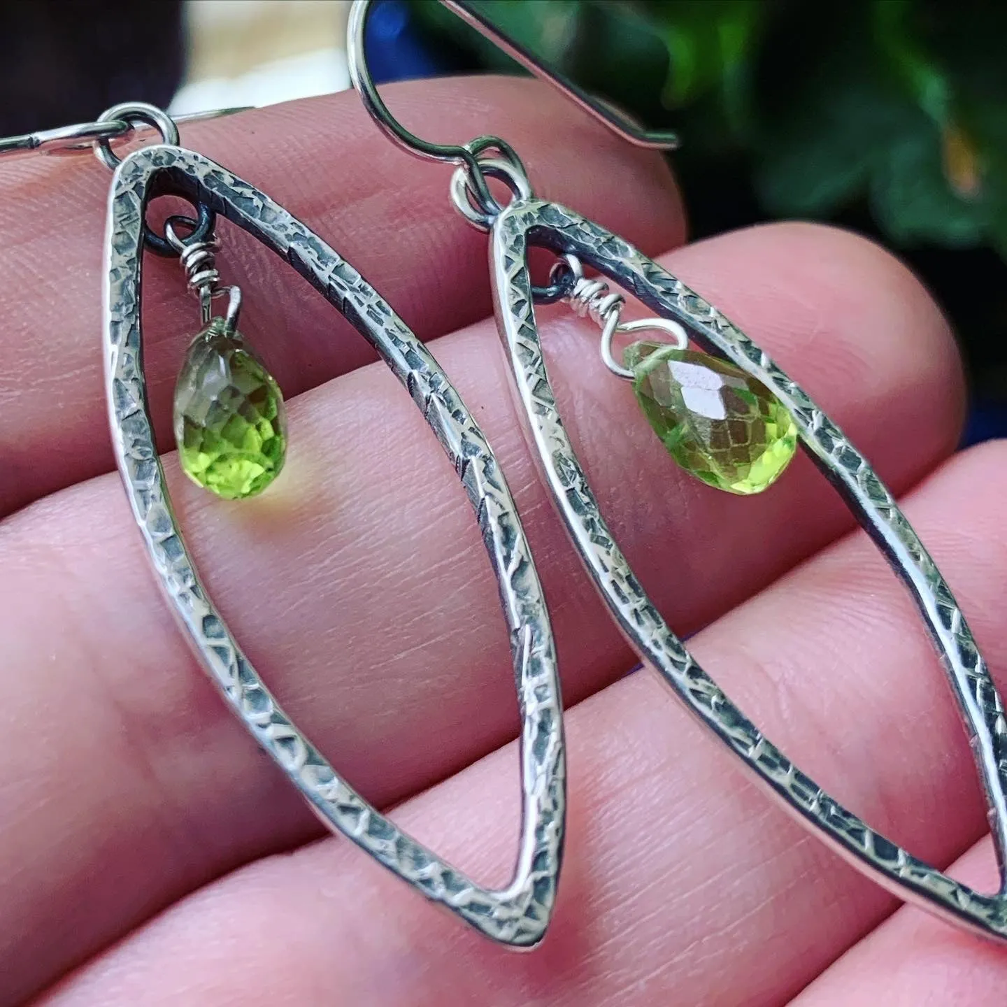 Sterling Silver Textured Marquise Earrings
