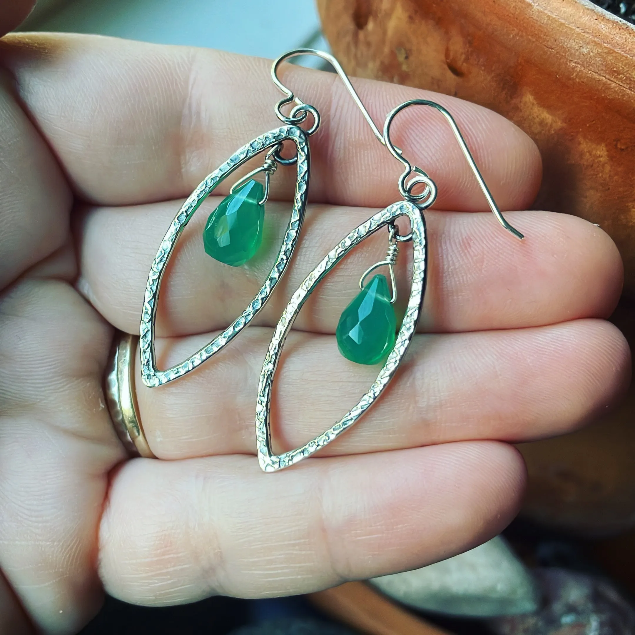 Sterling Silver Textured Marquise Earrings