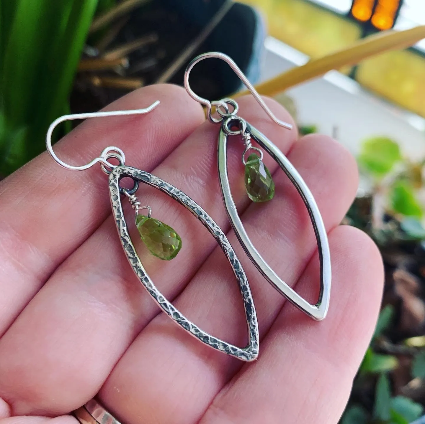 Sterling Silver Textured Marquise Earrings