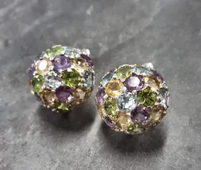 Topaz Earrings - Colorful Cluster Earrings - Vintage Sphere Earrings