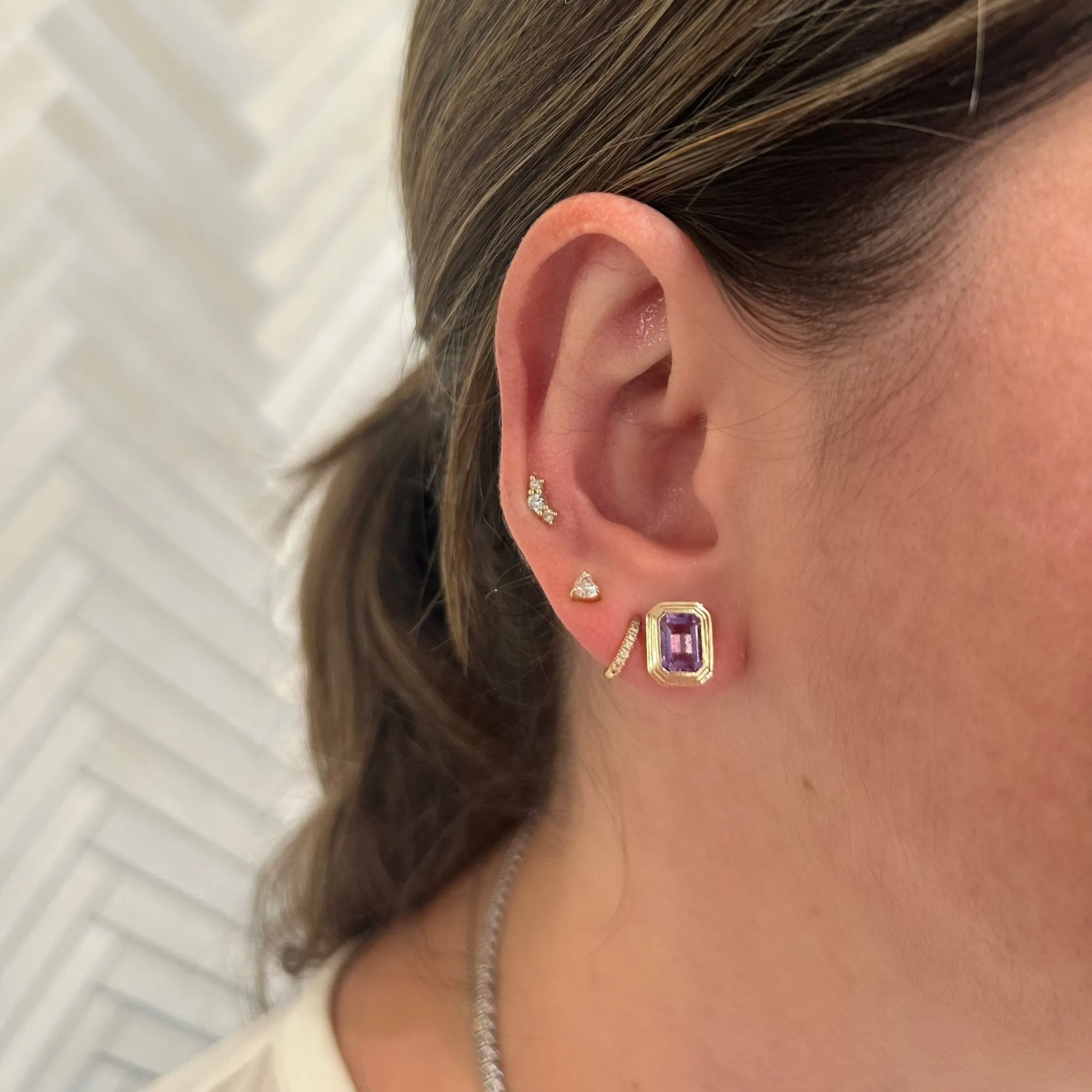Triple Bezel Gemstone Studs
