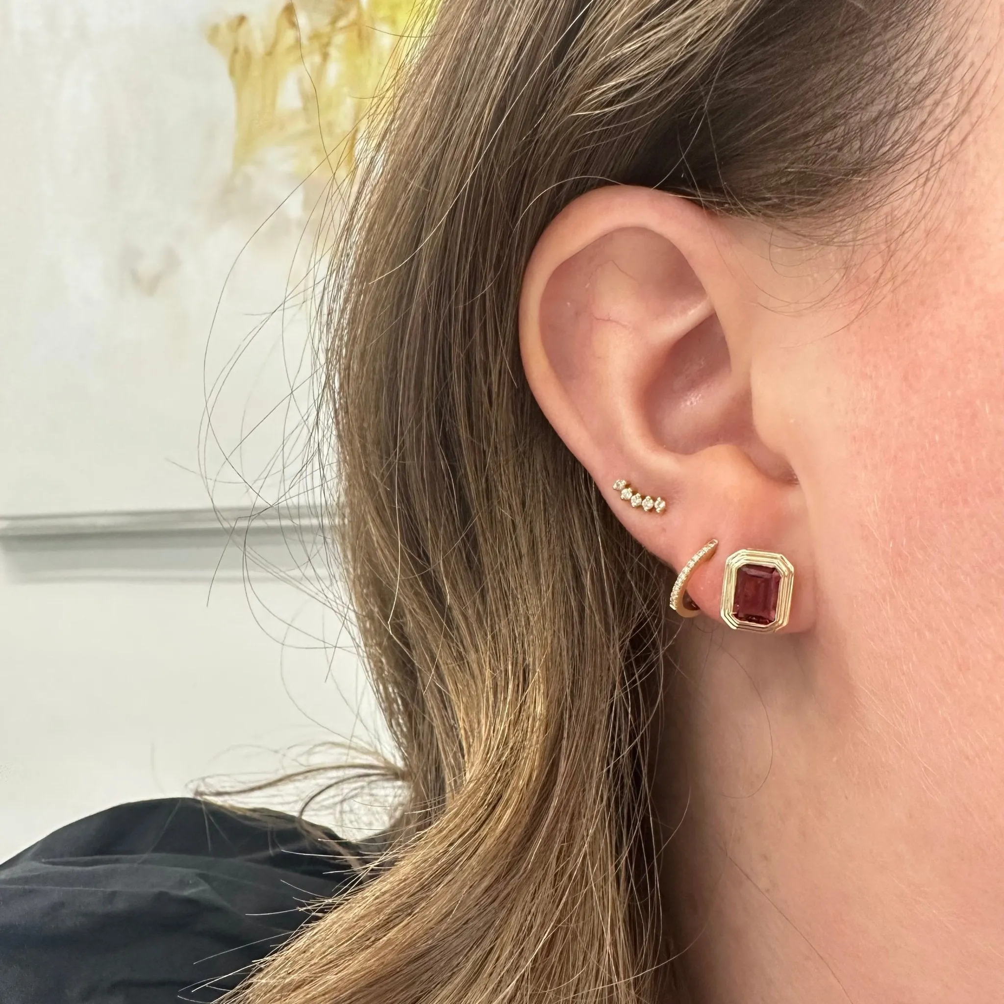 Triple Bezel Gemstone Studs