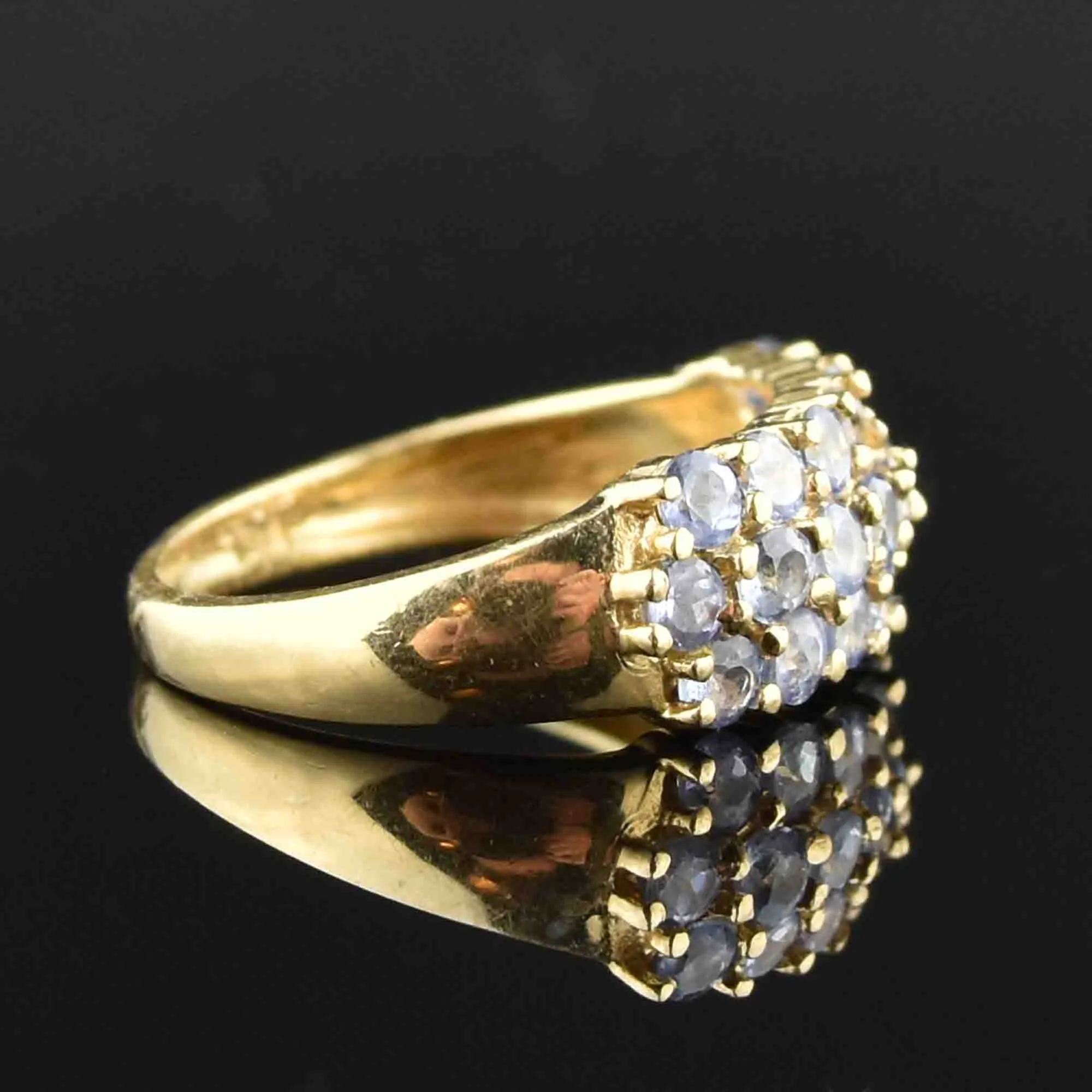 Vintage 10K Gold Three Row Tanzanite Stacking Ring