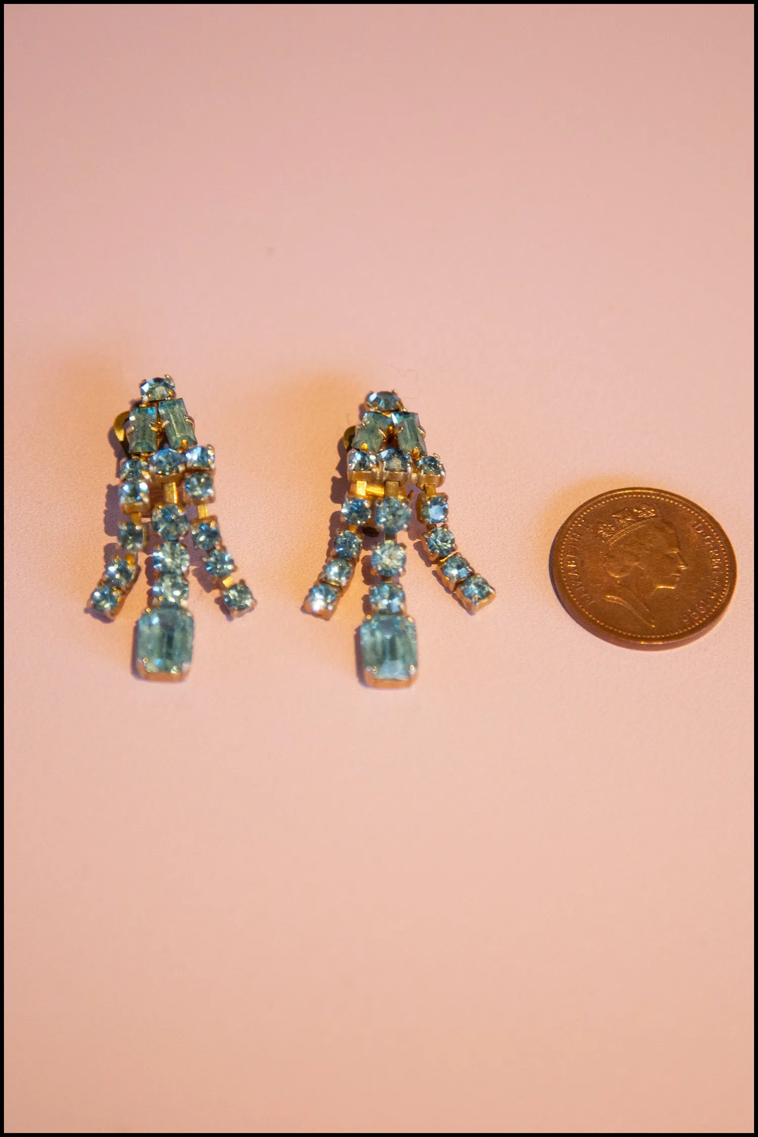 Vintage 1960s Blue Rhinestone Chandelier Earrings