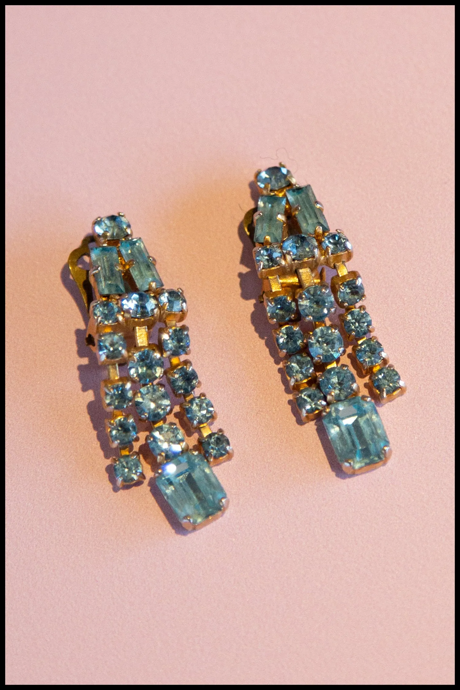 Vintage 1960s Blue Rhinestone Chandelier Earrings