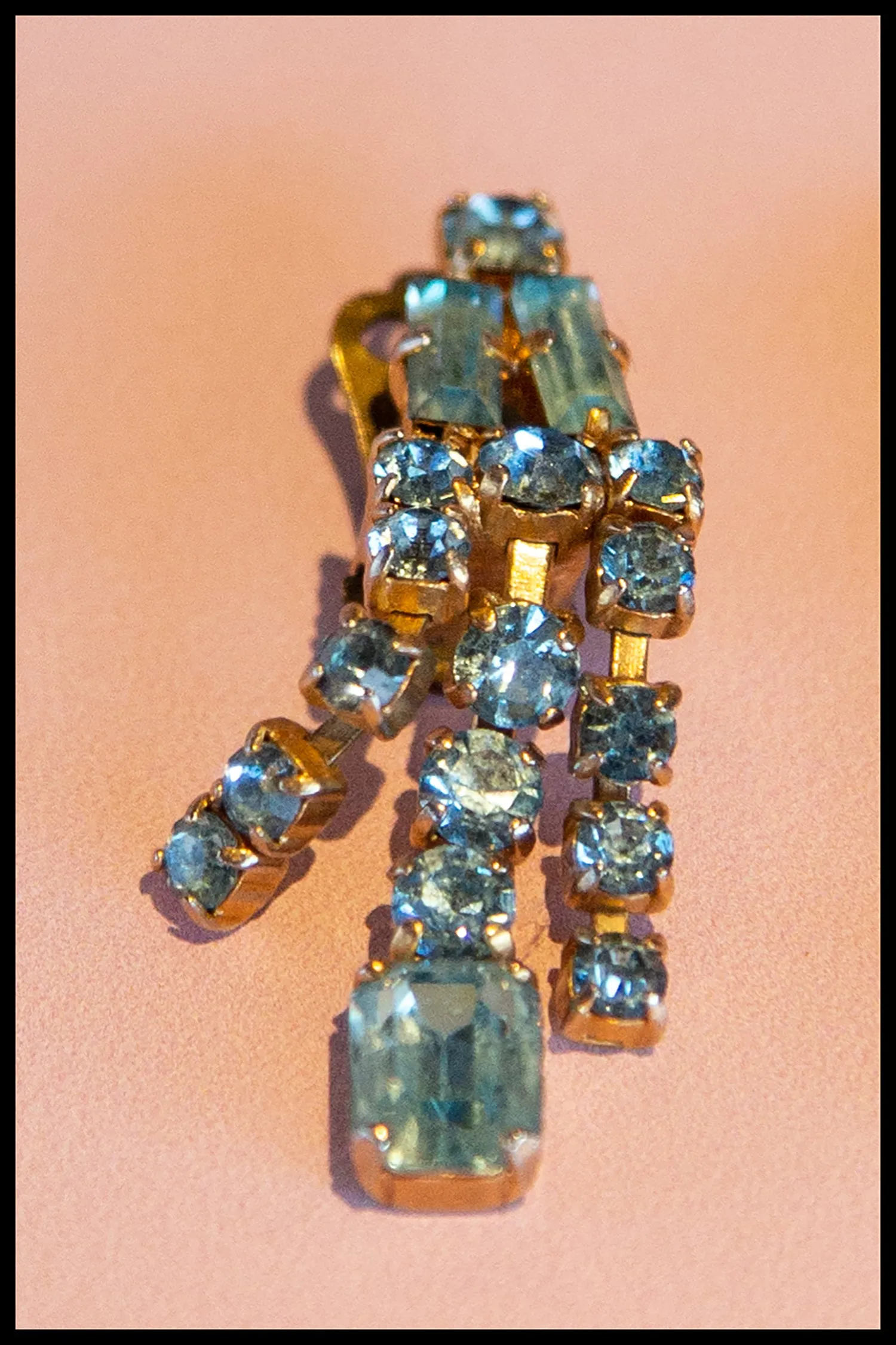 Vintage 1960s Blue Rhinestone Chandelier Earrings
