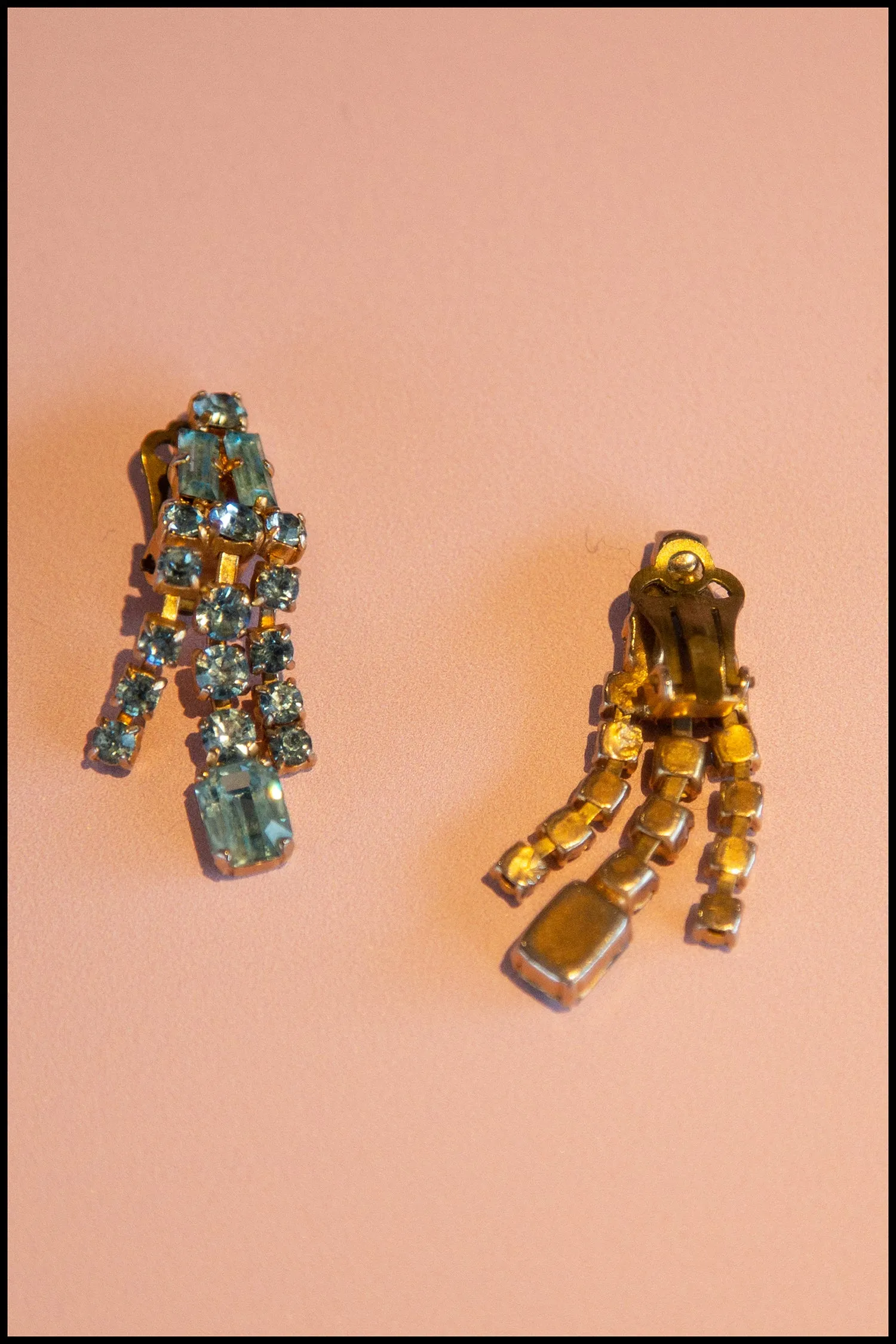 Vintage 1960s Blue Rhinestone Chandelier Earrings
