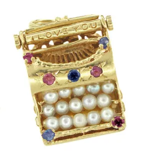 Vintage I Love You Gem Set Typewriter Charm in 14 Karat Yellow Gold