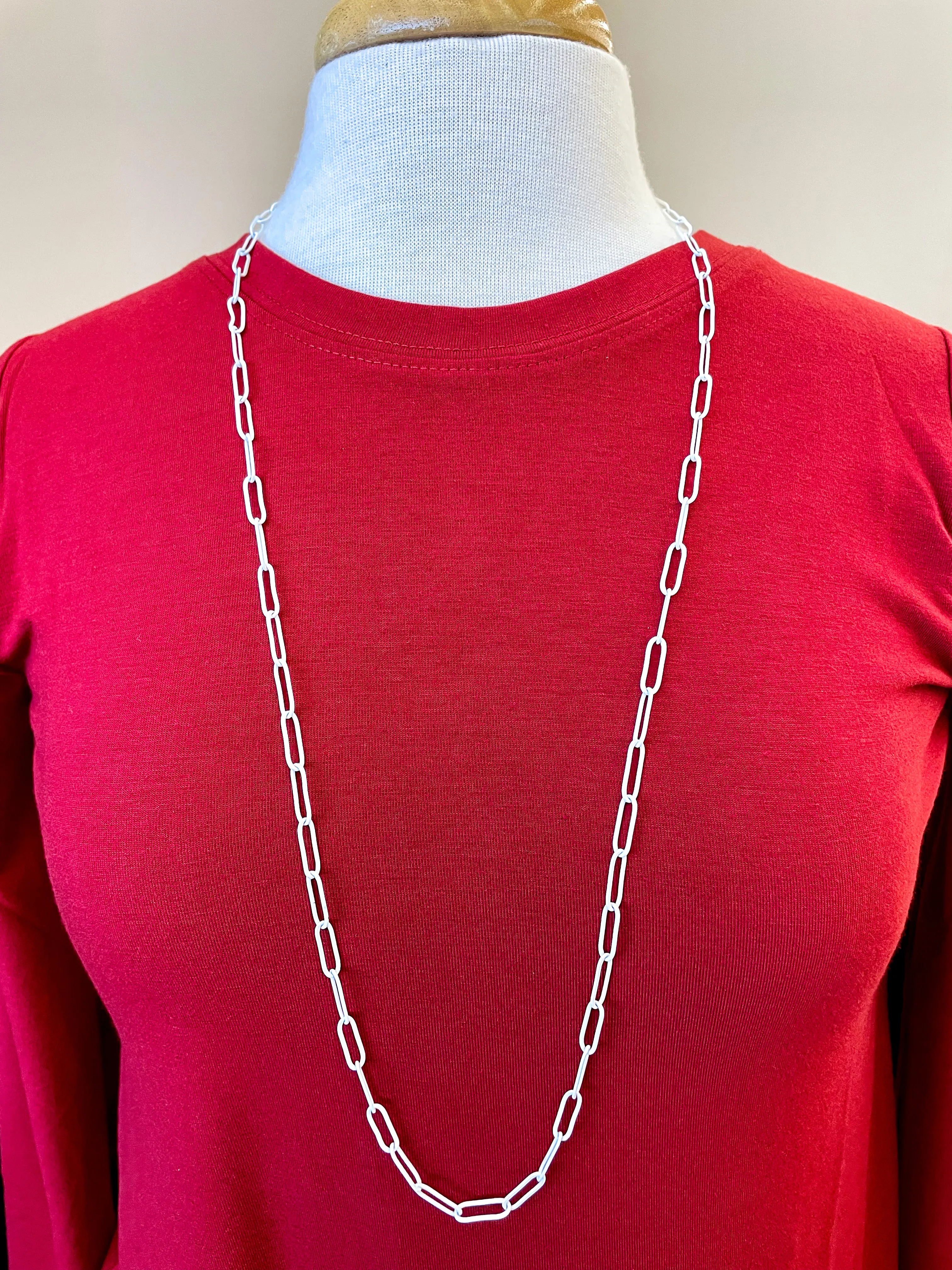 White Color Coated Chain 36" Necklace
