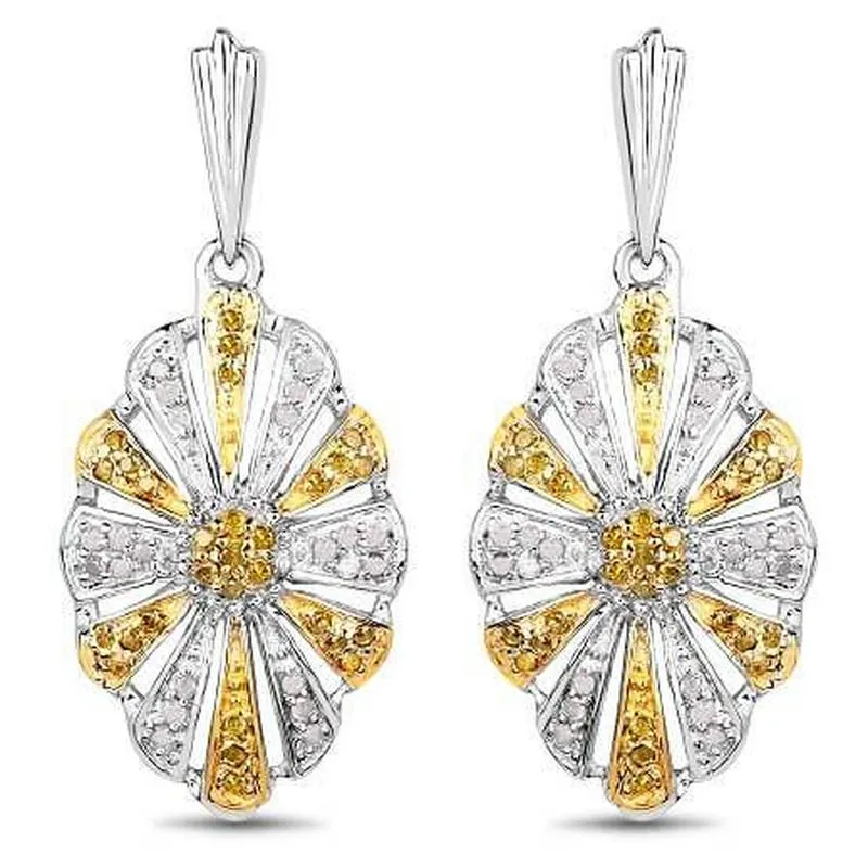 Yellow and White Diamond Earrings