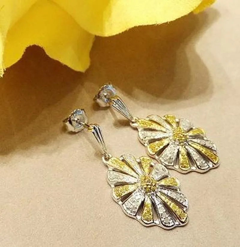 Yellow and White Diamond Earrings