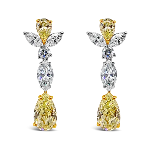 Yellow Diamond Dangle Estate Earrings